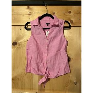 NWT Talbots 100% Linen Pink Collared Blouse Size Petite Small